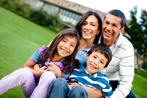 Hispanic couple and children